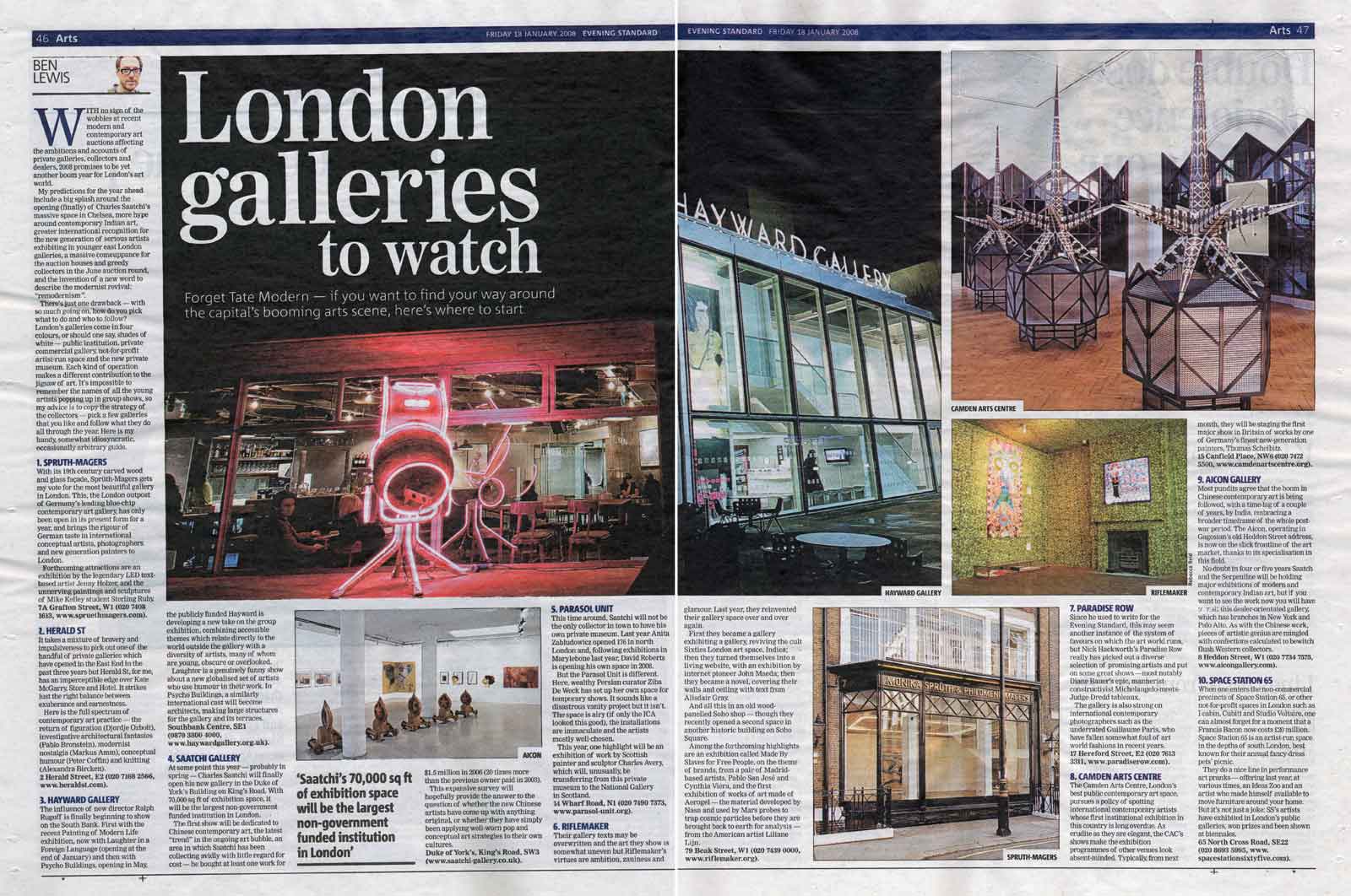 Evening Standard, London Galleries to Watch
